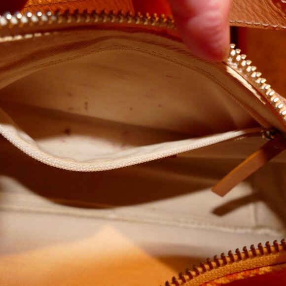 BANANA REPUBLIC Pink/Coral Cotton w/Leather Trim Zippered Small Handbag/Purse - Picture 16 of 16